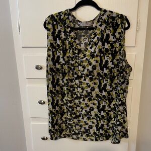 Kasper Women's Abstract Sleeveless Blouse - Black and Green 3X
